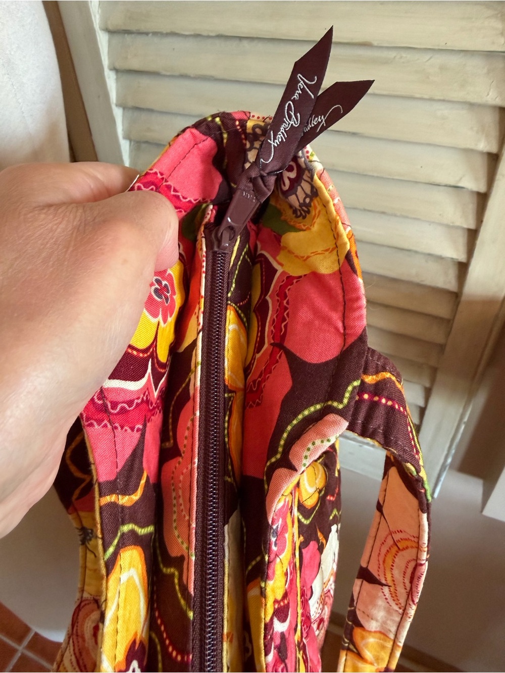 Vera Bradley BEAUTIFUL Quilted Floral Tote in Brown, Yellow & Pink - Picture 8 of 8